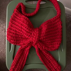 Handmade Red Knit Bow Bag